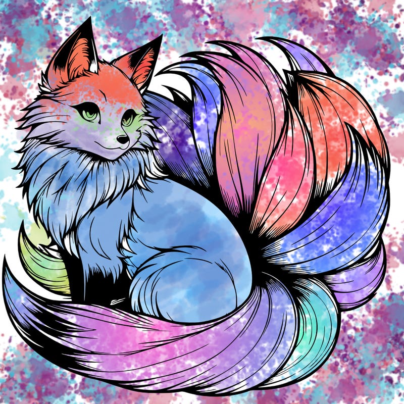 realistic detailed 9 tailed anime fox