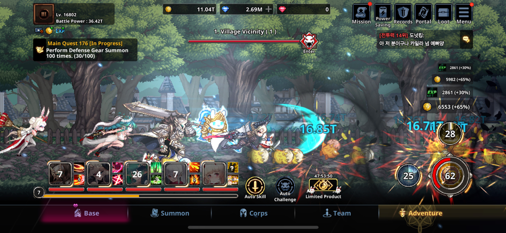 Otherworld Mercenary Corps - Pixel art battle gameplay in Otherworld Mercenary Corps showing mercenaries fighting in a forest