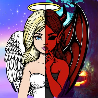 realistic angel half demon