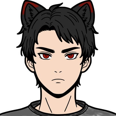 human with wolf ears and short hair and narrowed eyes