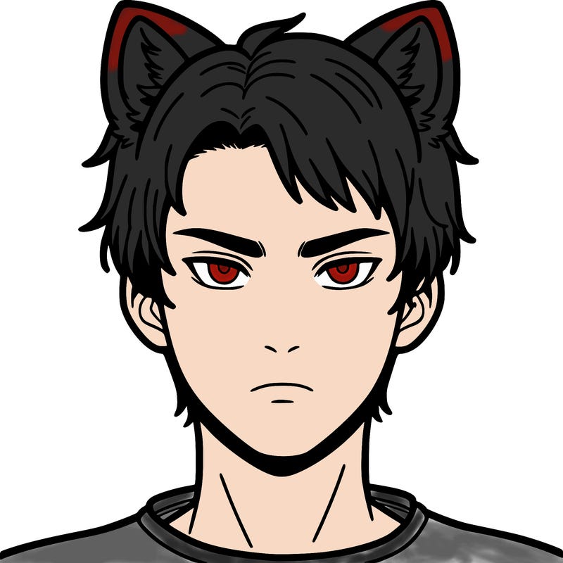 human with wolf ears and short hair and narrowed eyes