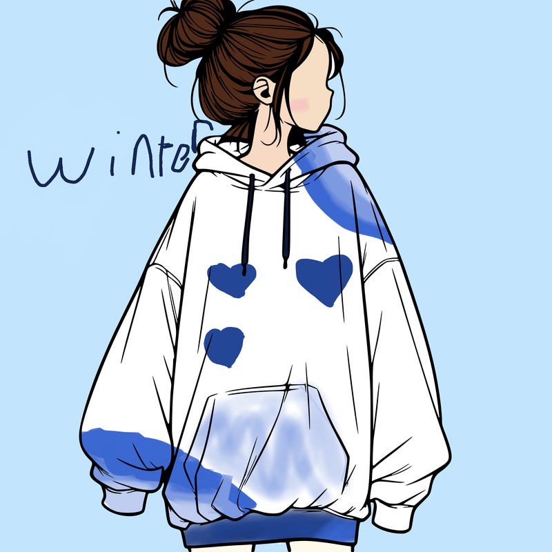 realistic girl with a oversized sweatshirt on and a bun