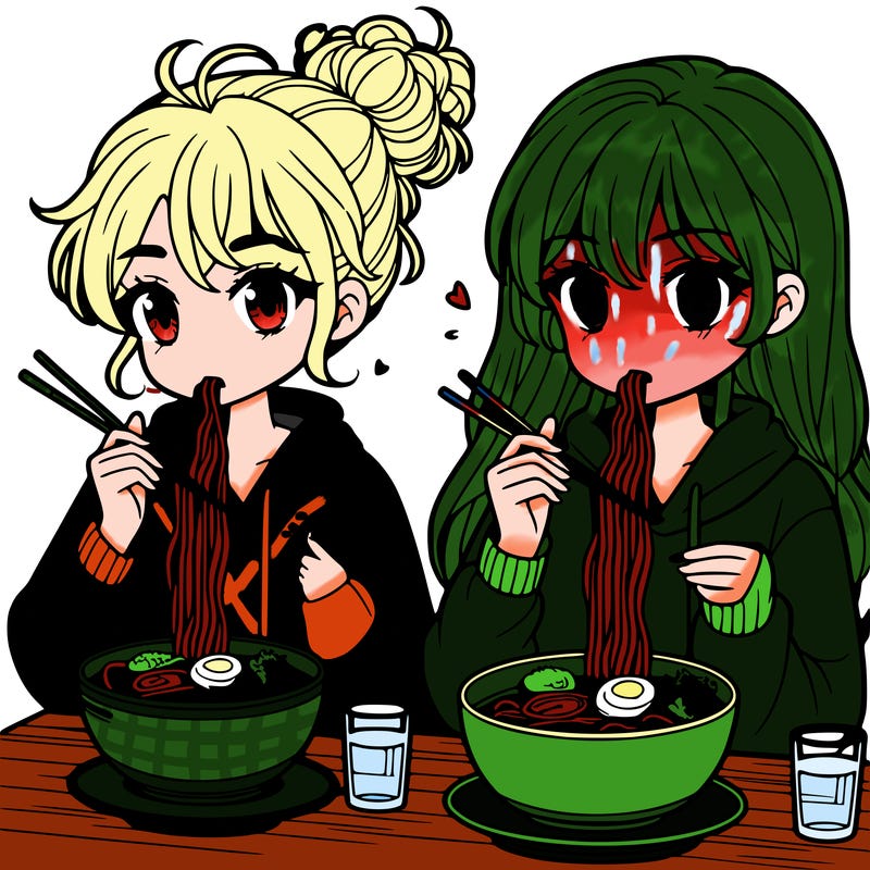 girls eating ramen