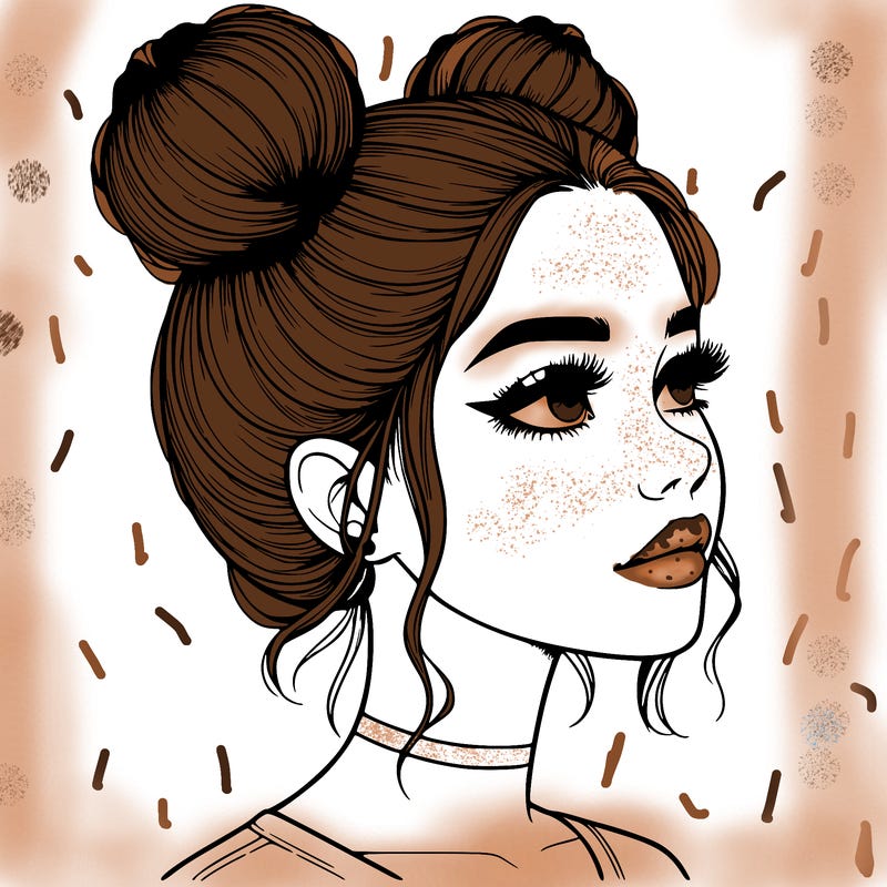 realistic girl with buns on the top of her head