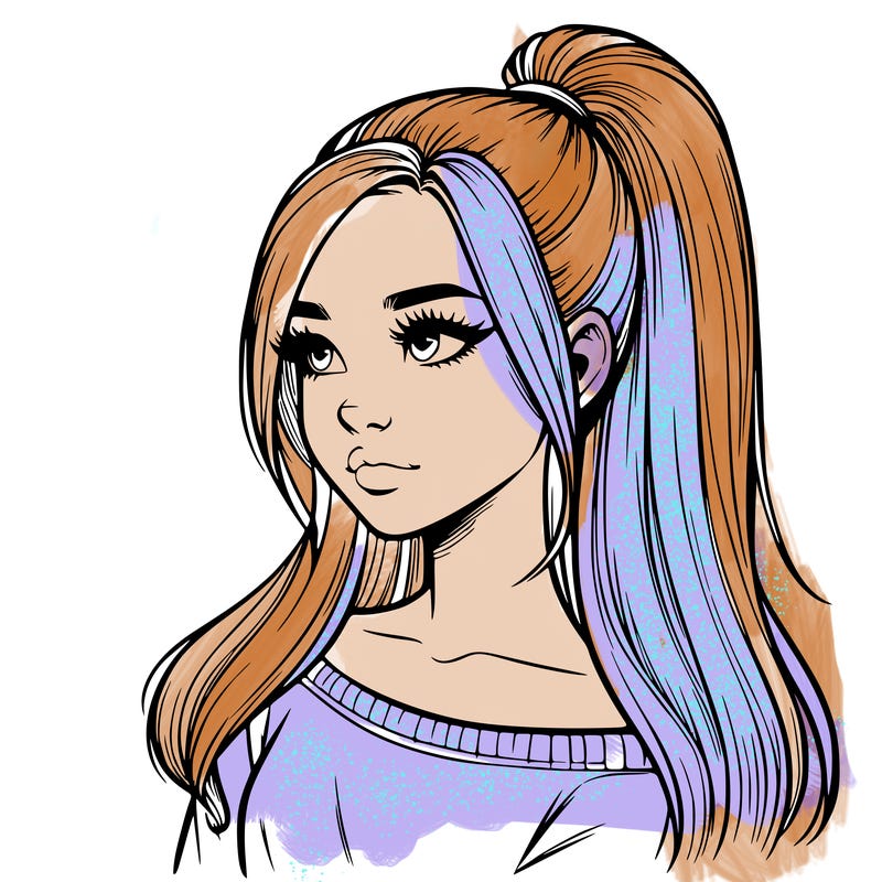realistic girl with a high ponytail