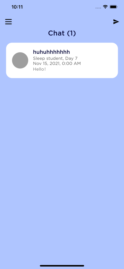 BedTyme Coach - Interface of the BedTyme Coach app showing a chat message from a sleep student.