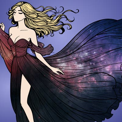 realistic woman in dress flowing the the wind