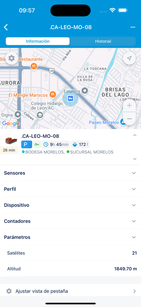 Ontrack Systems Ghost - Real-time vehicle tracking dashboard showing a truck location on a map and its technical data.
