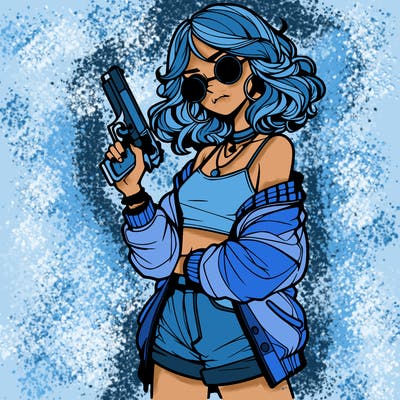stylish teenage girl with gun