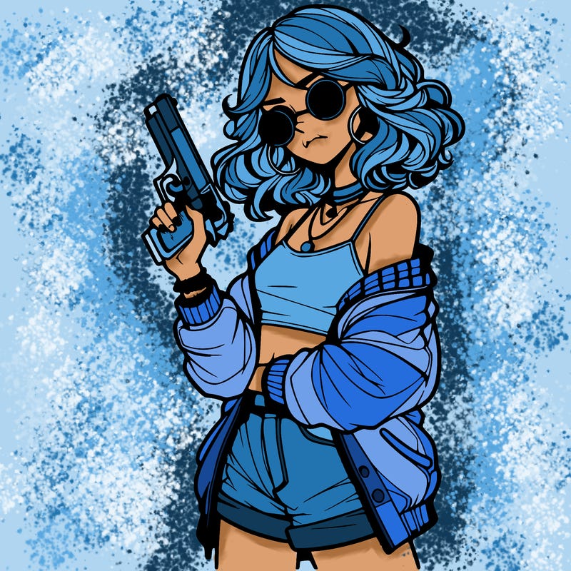 stylish teenage girl with gun