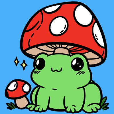 a cute frog with a mushroom hat