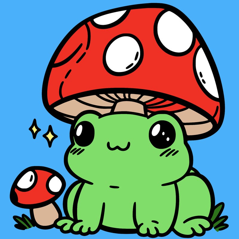 a cute frog with a mushroom hat