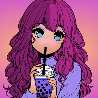 realistic girl drink a boba