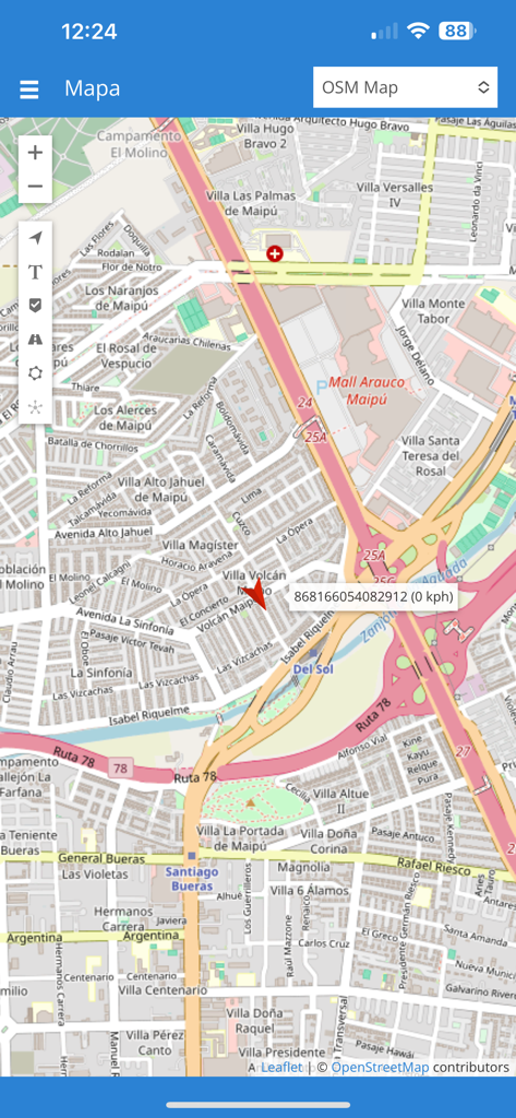 Echtzeit-Fahrzeugverfolgung auf der Karte in GPS Rastreo Uno