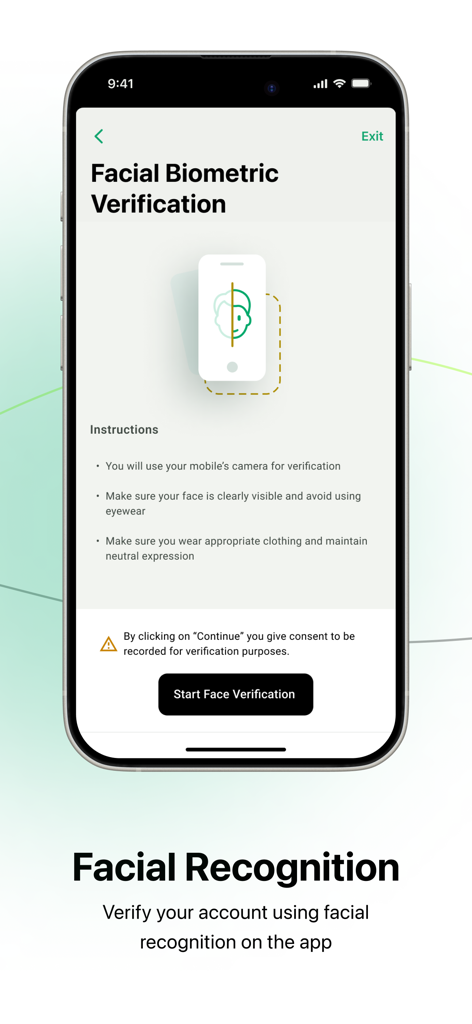 Smartphone screen displaying facial recognition verification steps for UAE PASS app.