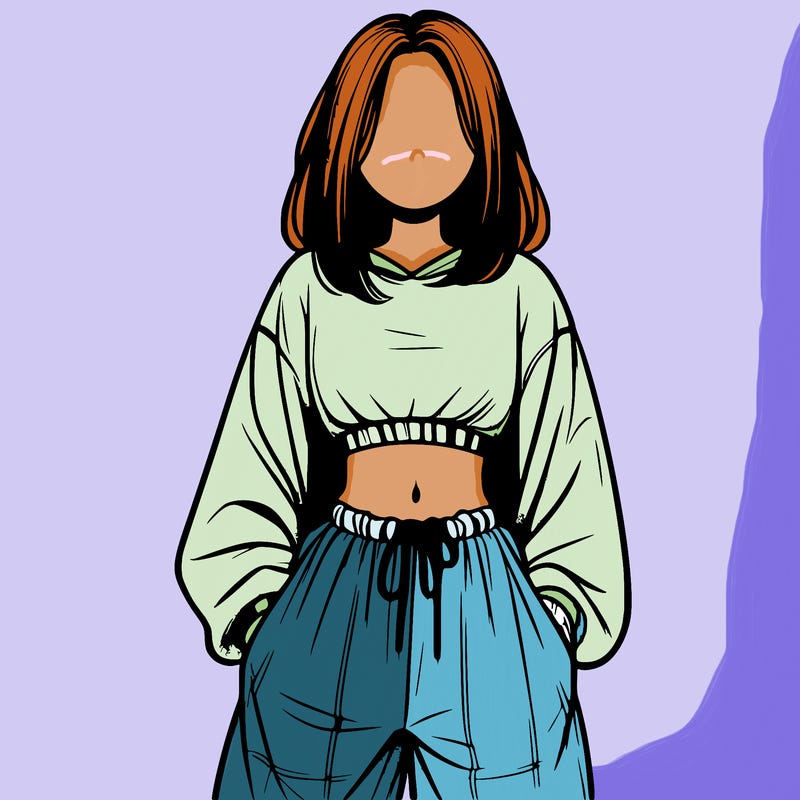 realistic girl faceless with baggy pants and a crop top