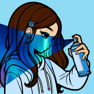 a realistic girl spray painting