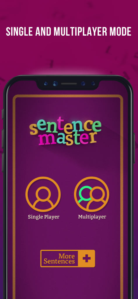 English Sentence Builder Game - Sentence Master app main menu showing single player and multiplayer game modes