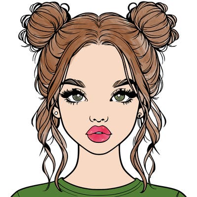 realistic girl with two buns in hair and lips