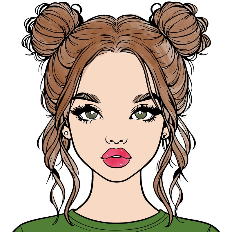 realistic girl with two buns in hair and lips