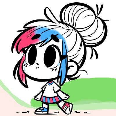 animated girl with messy bun