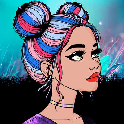 realistic girl with buns on the top of her head