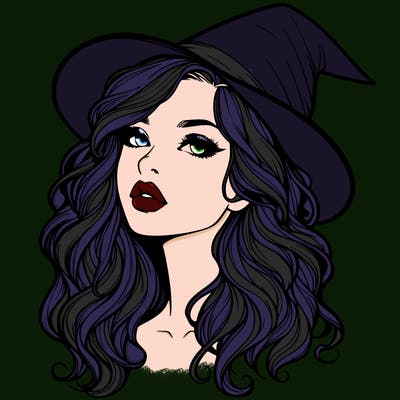 realistic witch girl with wavy hair and lips