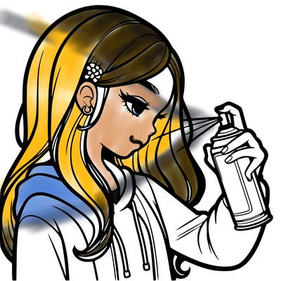 a realistic girl spray painting