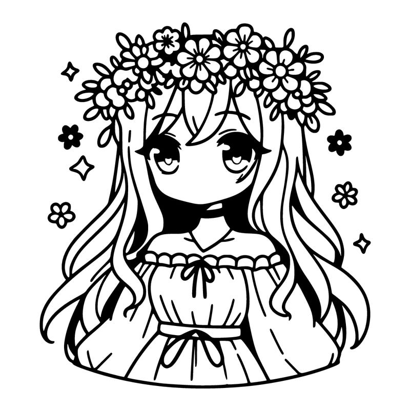 hot anime girl with flowers crown