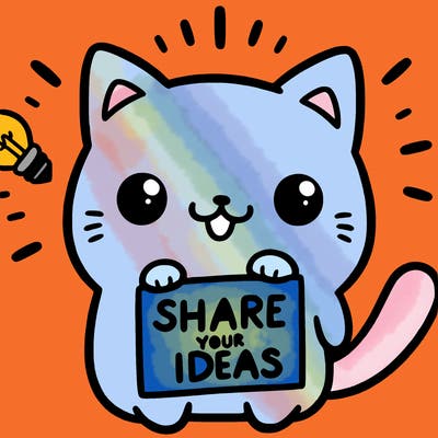 a cute cat saying share your ideas