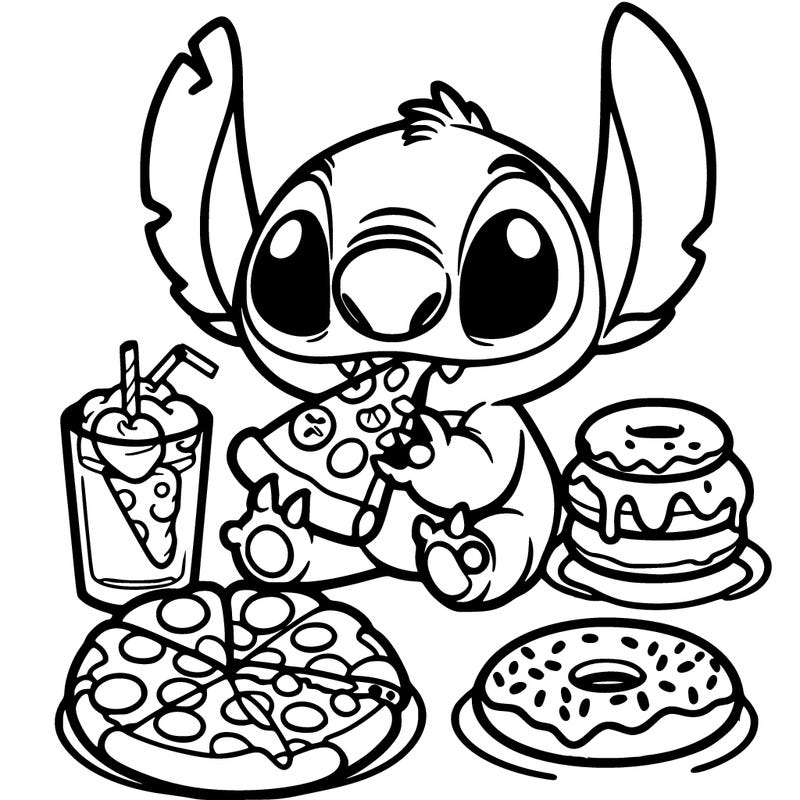 stich eating pizza and donuts