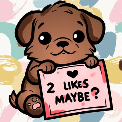 a puppy holding a sign that says 2 likes maybe?