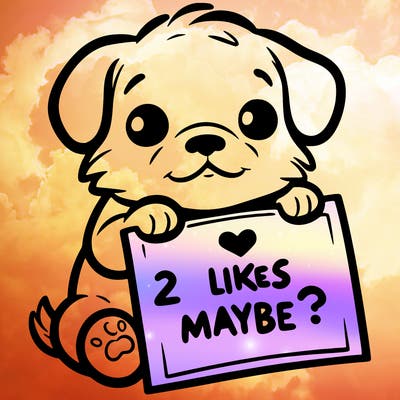 a puppy holding a sign that says 2 likes maybe?