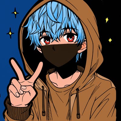 teenage manga boy in a hoodie, doing ✌
