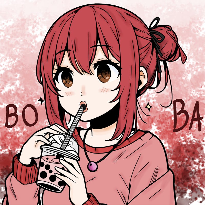 manga character drinking boba