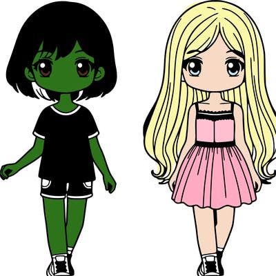 two girls,one with short hair and one with long hair