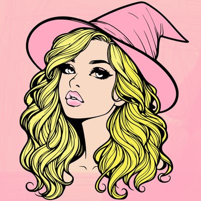 realistic witch girl with wavy hair and lips