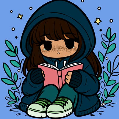 girl in oversized hoodie reading a book