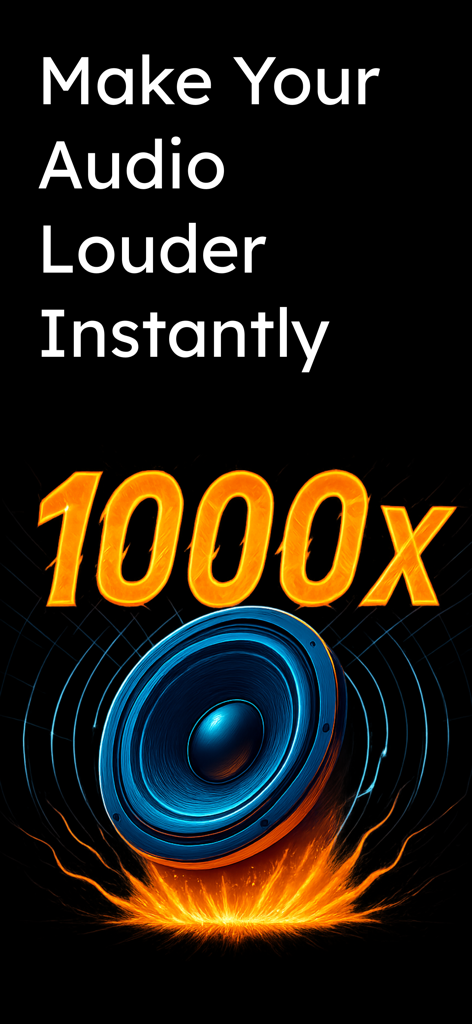 Volume Booster Speaker Booster - Un altavoz con ondas sonoras y texto 1000x que representa la amplificación instantánea del audio.