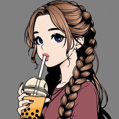 realistic girl with braided hair drinking boba