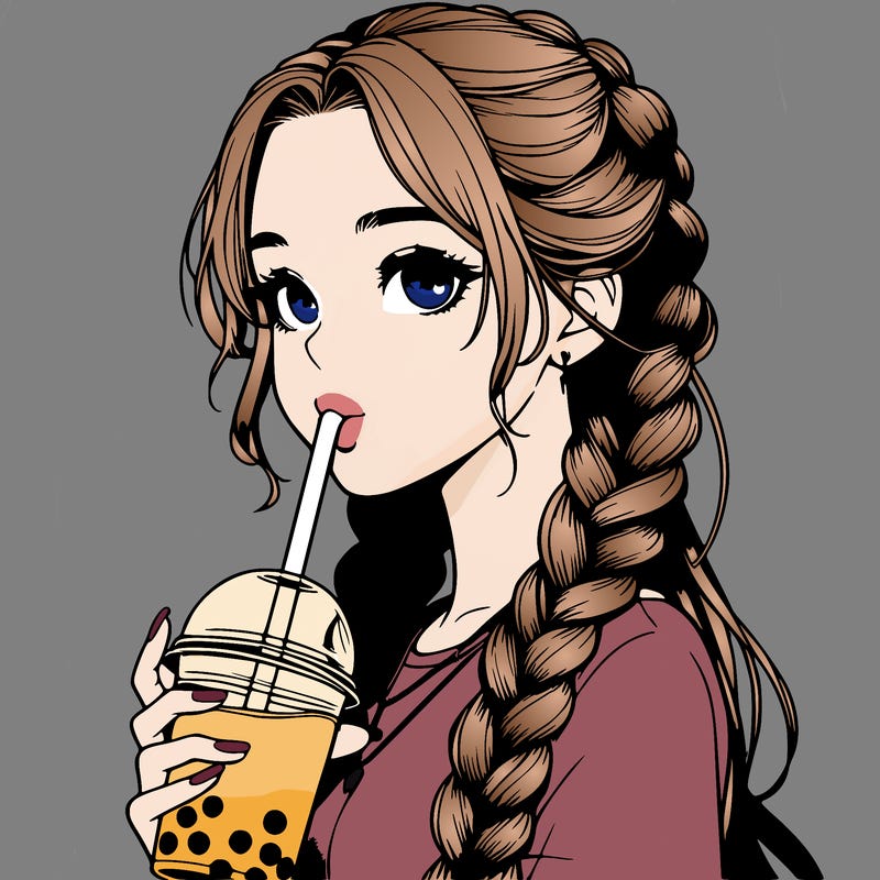 realistic girl with braided hair drinking boba