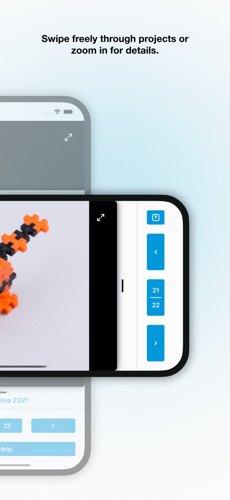 Plus-Plus - Guides & Ideas - A mobile app screen showing step-by-step instructions for building a Plus-Plus creature.