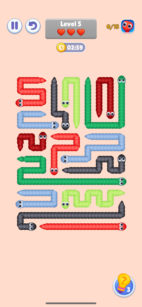 Bakeonix: Snake - A logic puzzle screen from Bakeonix Snake featuring colorful snakes in a maze