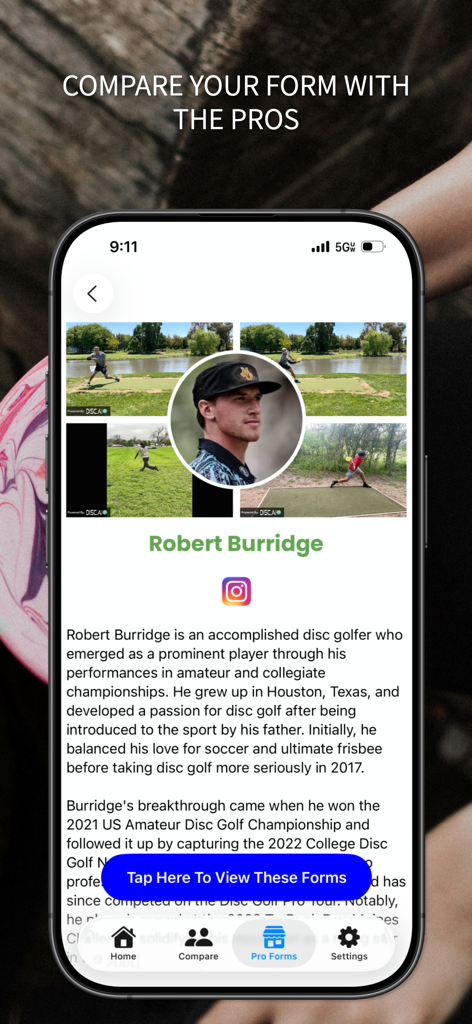 Disc.ai - A profile of a professional disc golfer in the Disc.ai app for comparing throwing forms.