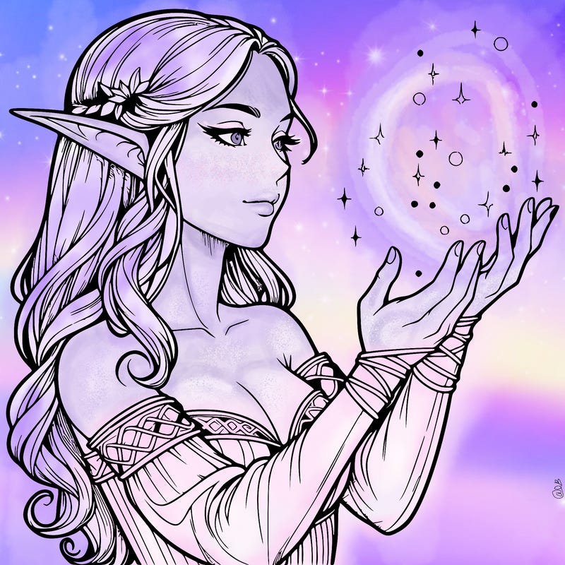 realistic elf girl doing magic
