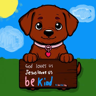 realistic puppy holding sign