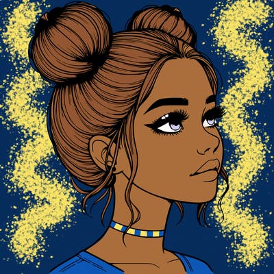 realistic girl with buns on the top of her head