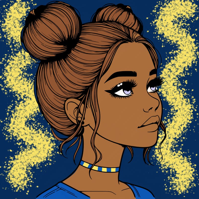 realistic girl with buns on the top of her head