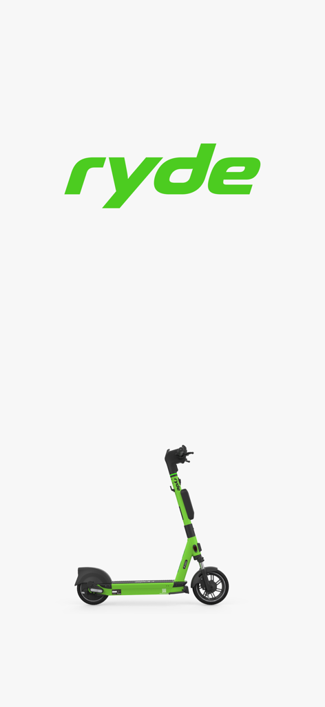 Green Ryde logo and electric scooter on a white background