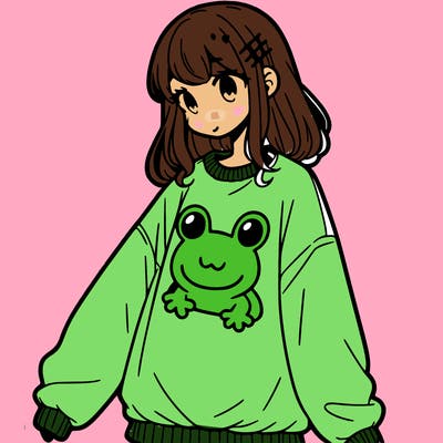 girl wearing frogging sweatshirt